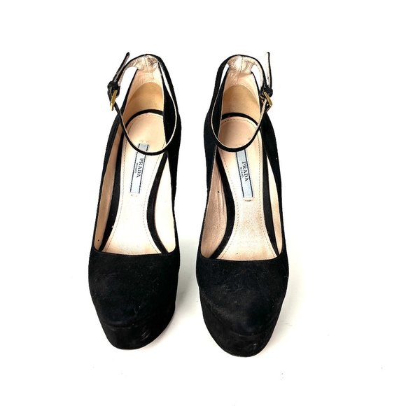 Authentic PRADA Black Suede Platform Wedge High Pumps 38.5 8 - Picture 4 of 10
